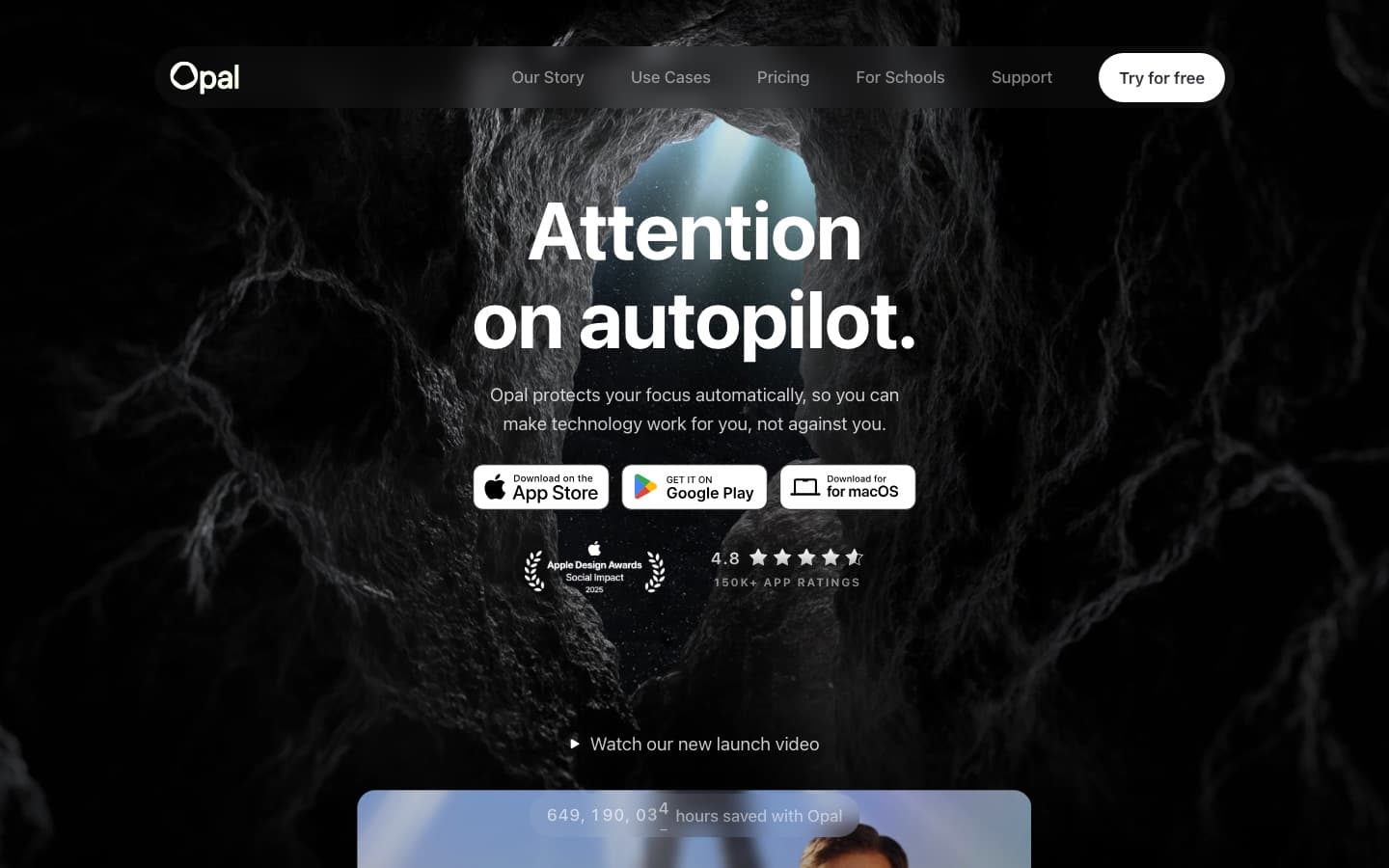 Opal's homepage with the headline Attention on autopilot