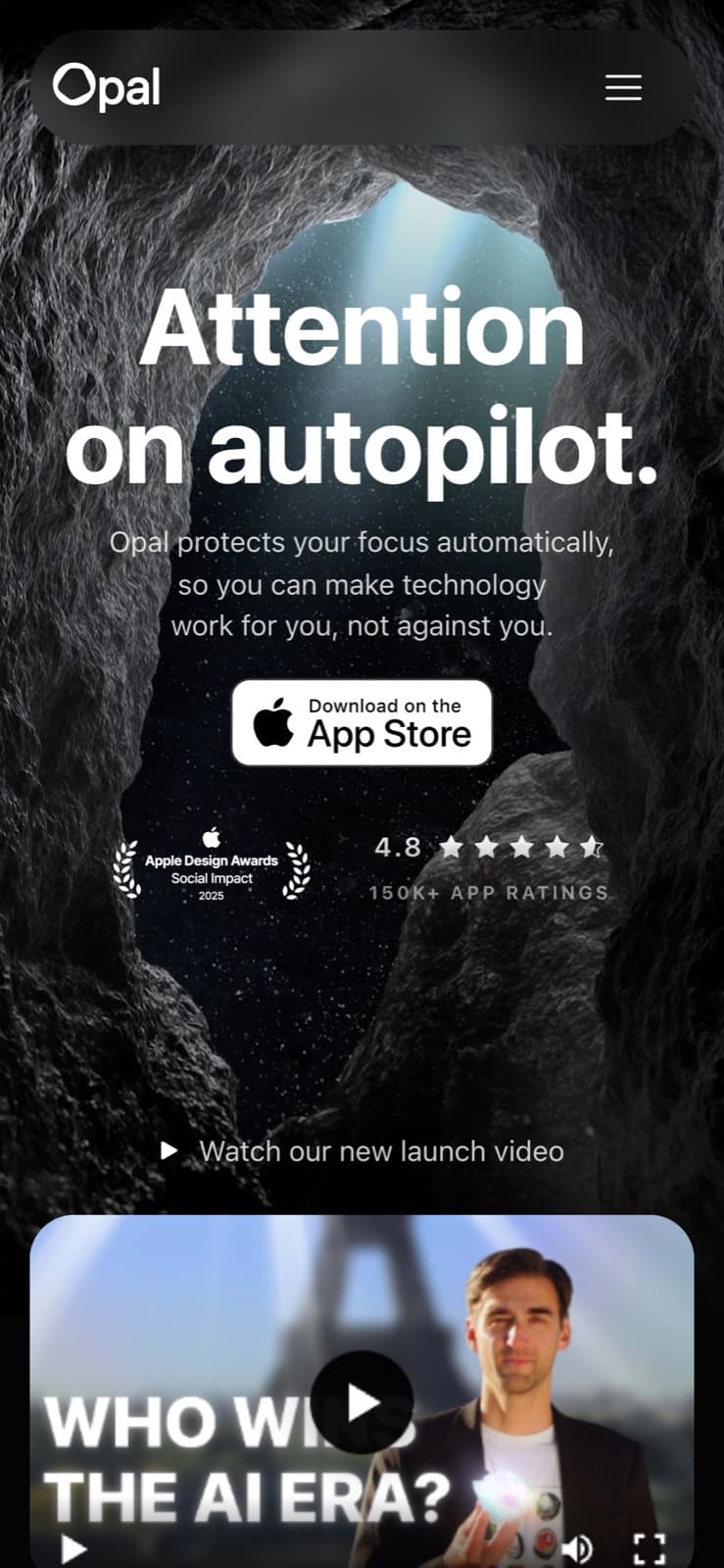Opal's homepage with the headline Attention on autopilot